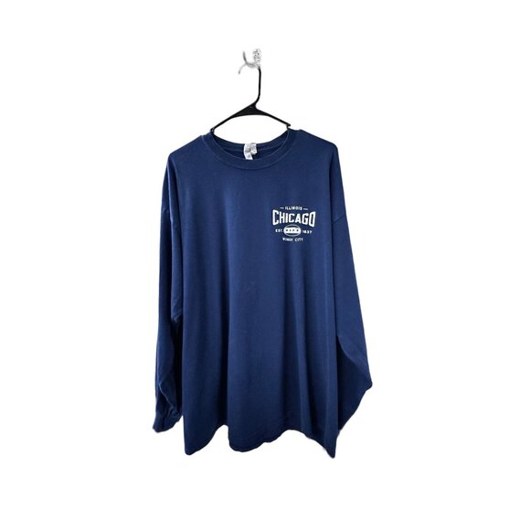 🌸3/$15🌸Navy Blue Long Sleeve Unisex Chicago Cotton Tee sz XXL - Picture 1 of 5